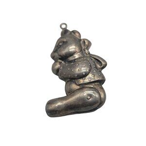 Sterling Silver Teddy Bear Pendant 2.5"T x 1"W 3D Puffy w/Big Bow 925
